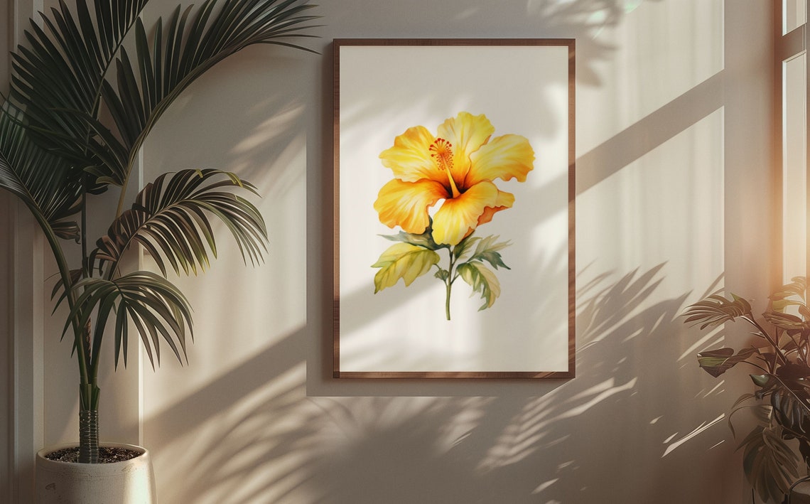 Yellow Hibiscus Tropical Bloom Watercolor Floral Botanical Poster - Image 5