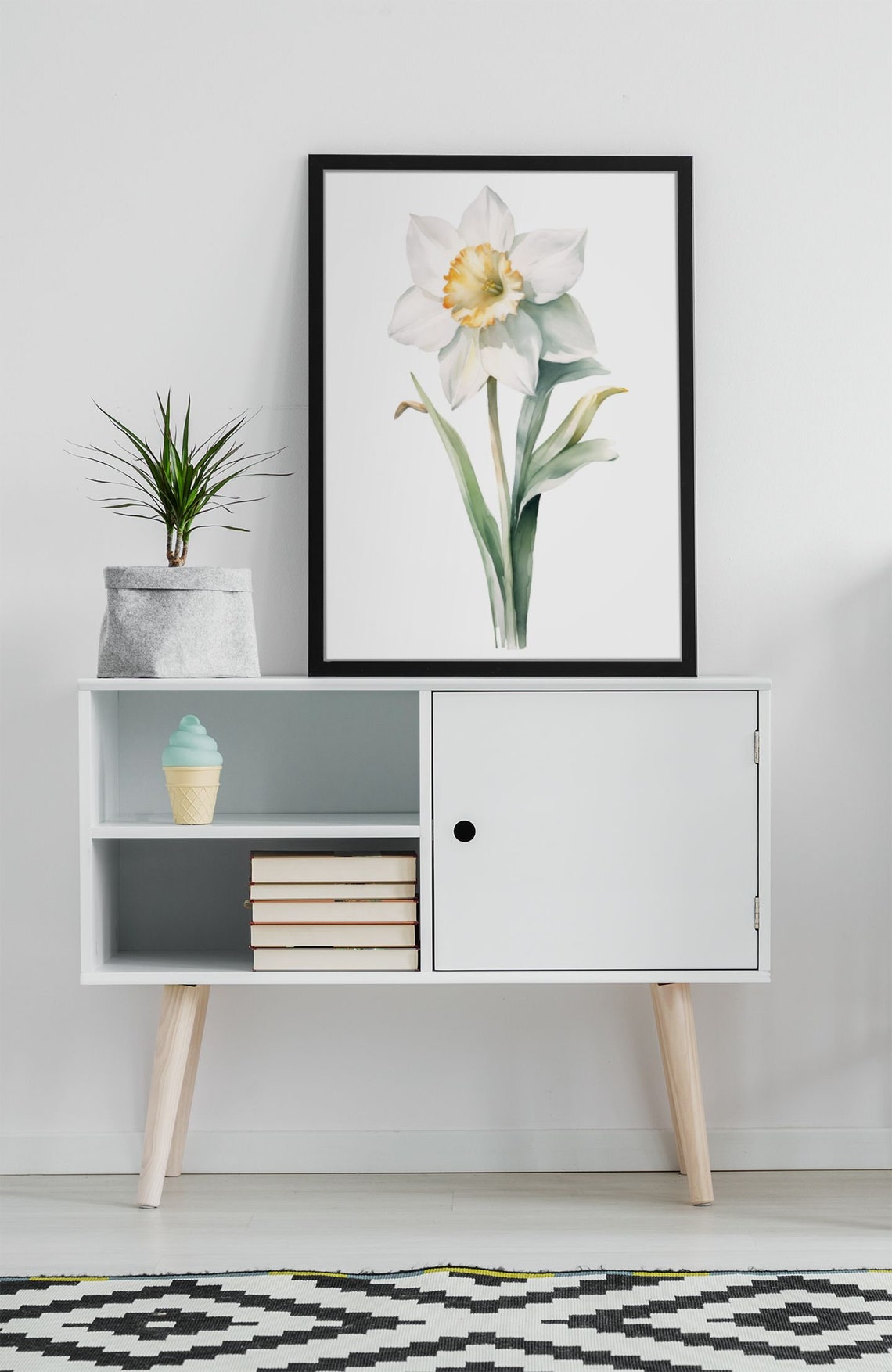 White Narcissus Single Bloom Watercolour Botanical Flower Poster - Image 9