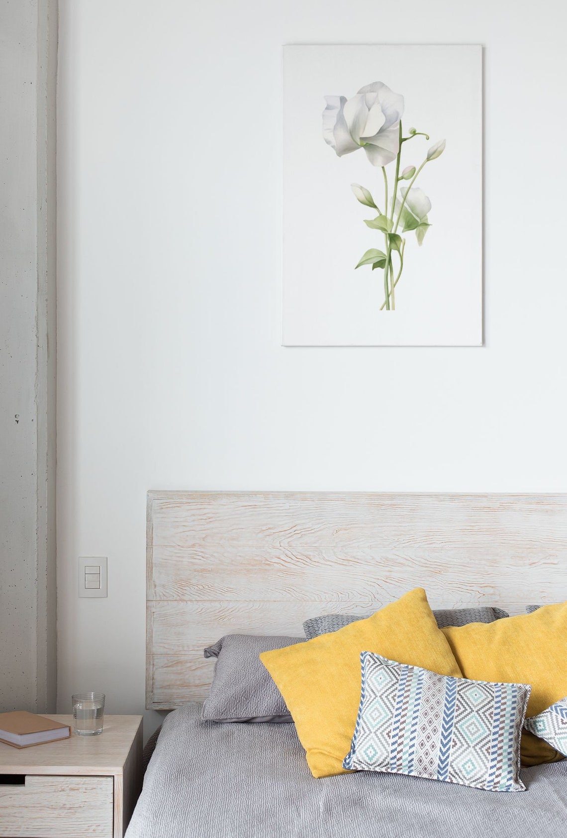 White Sweet Pea Budding Stem Watercolour Botanical Flower Poster - Image 6