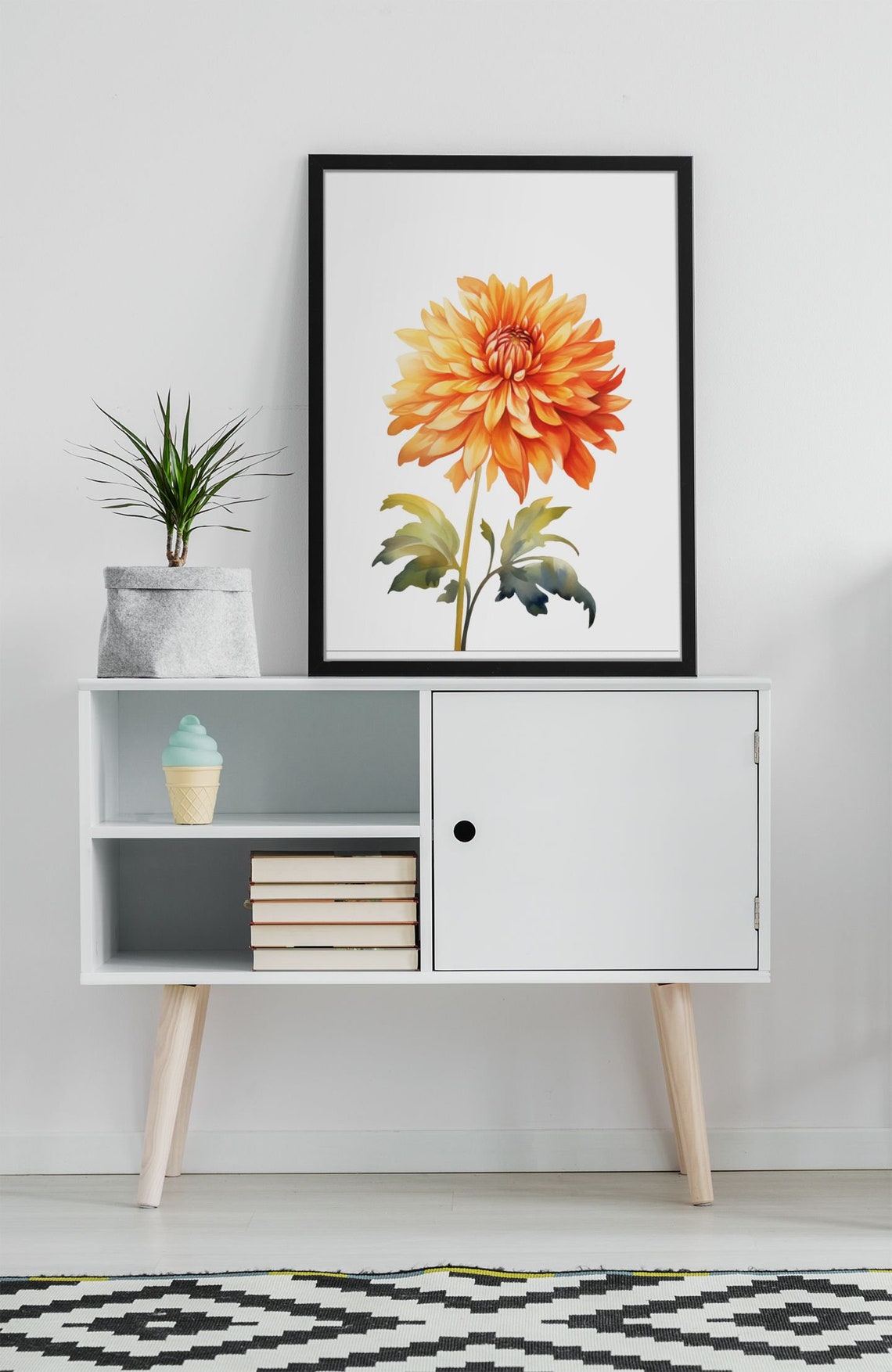 Vivid Orange Dahlia Single Bloom Watercolour Botanical Poster - Image 9