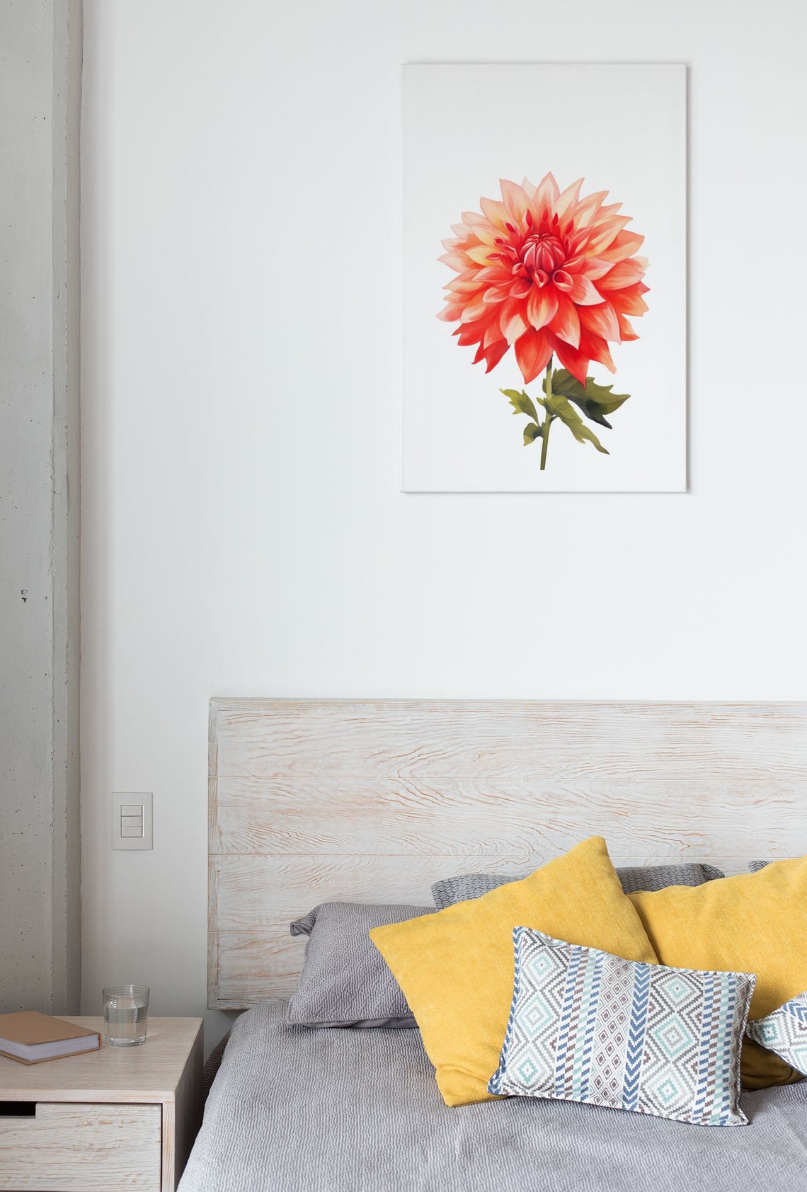 Crimson Red Dahlia Peach Highlight Watercolour Botanical Art Poster - Image 7