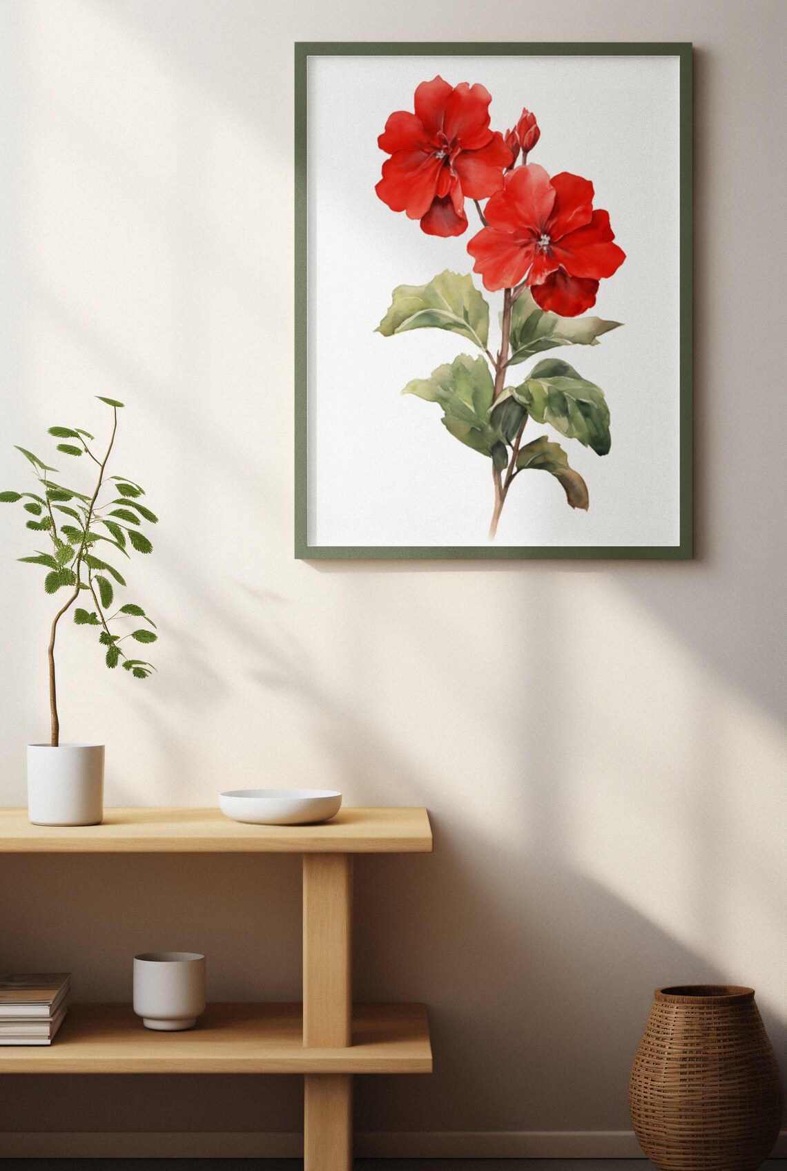 Red Primrose Twin Blooms Watercolour Botanical Flower Poster - Image 4