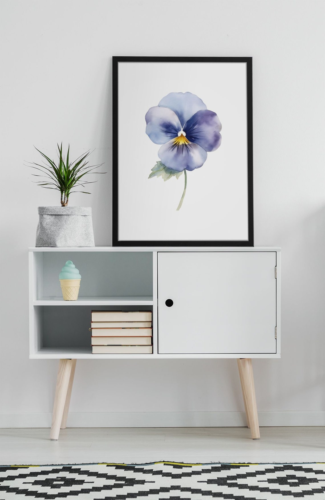 Blue Pansy Delicate Single Bloom Watercolour Botanical Flower Poster - Image 7