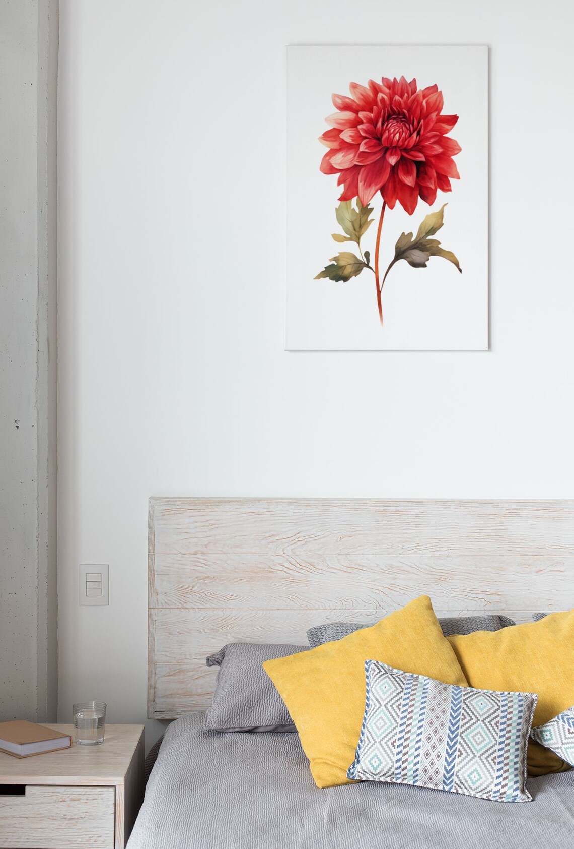 Scarlet Red Dahlia Flower Bold Watercolour Botanical Art Poster - Image 6