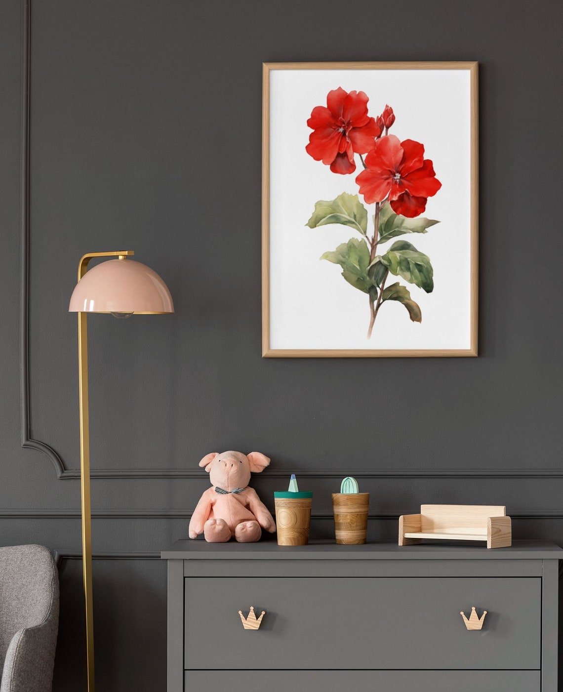 Red Primrose Twin Blooms Watercolour Botanical Flower Poster - Image 5