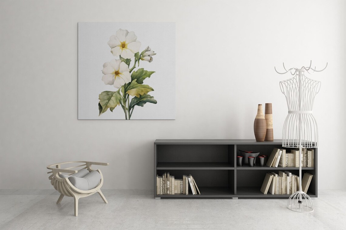White Primrose Twin Blooms Watercolour Botanical Flower Poster - Image 9