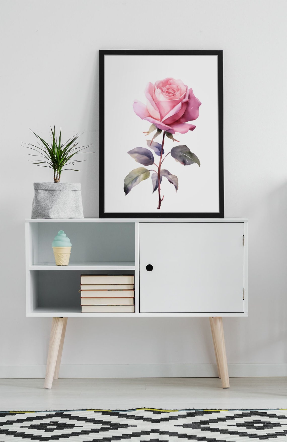 Blush Pink Rose With Dusky Leaves Romantic Watercolor Poster - Image 9