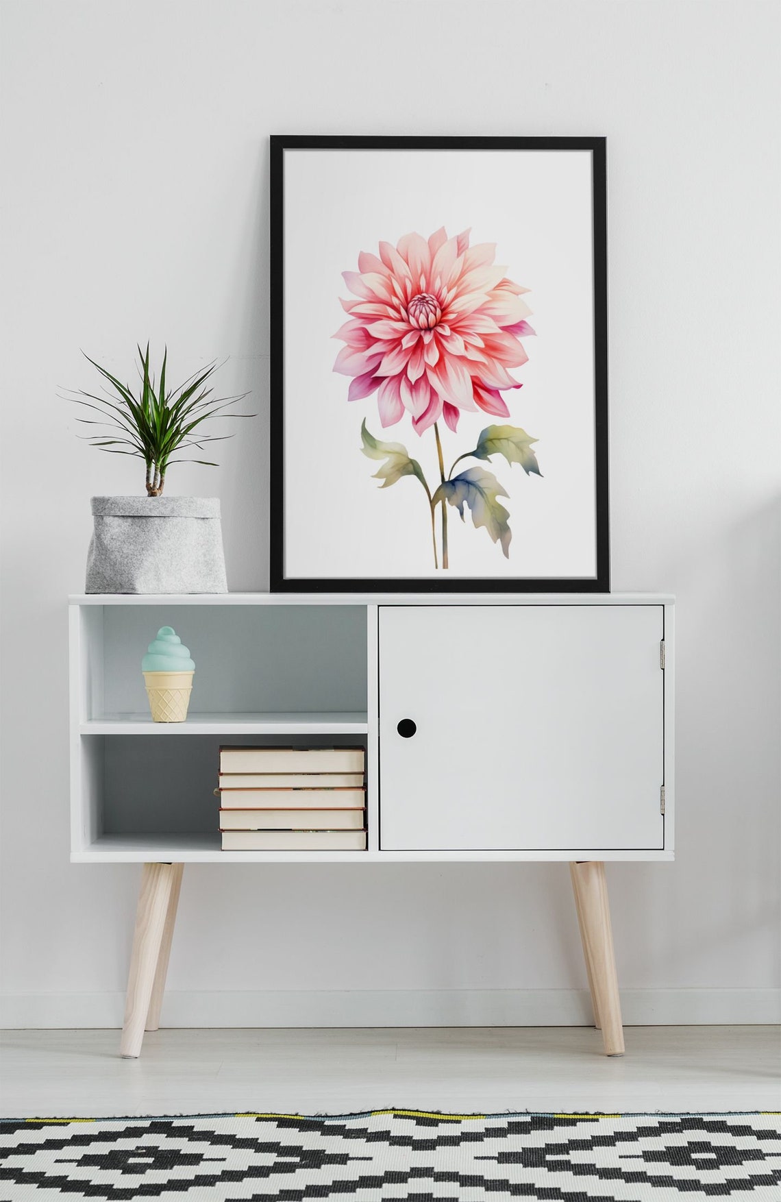 Blush Pink Dahlia Blossom Magenta Watercolour Botanical Art Poster - Image 7