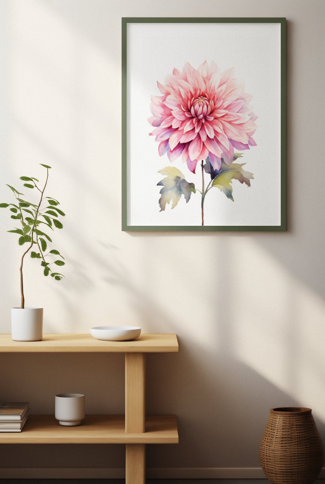 Soft Pink Dahlia Flower Delicate Watercolour Botanical Art Poster - Image 4