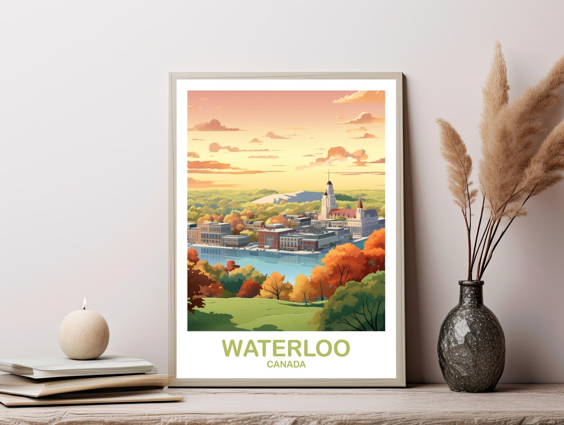 Waterloo Canada Autumn Riverside Church Town Fall Landscape Poster - Image 2