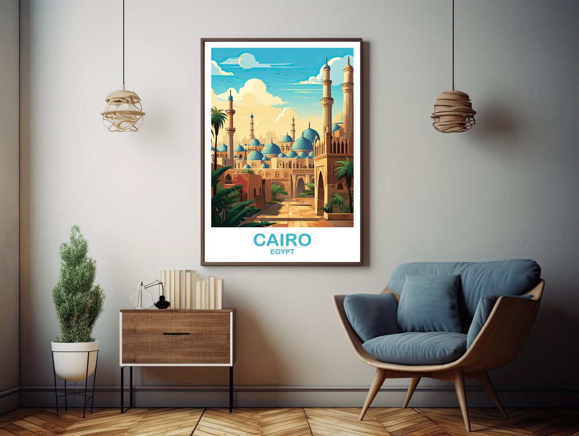 Cairo Egypt Blue Domes Minarets Old City Street Travel Art Poster - Image 3