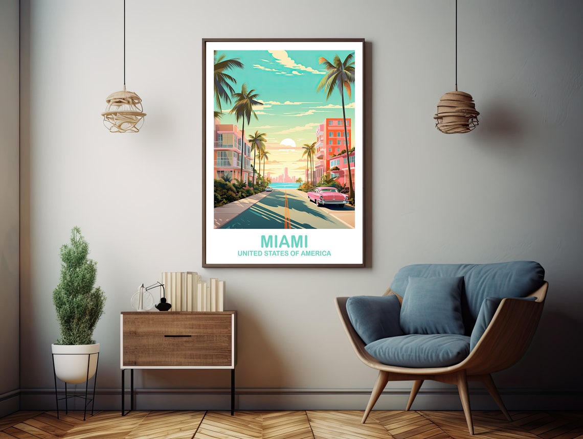 Miami Florida Palm Trees Art Deco Sunset Boulevard Travel Poster - Image 2