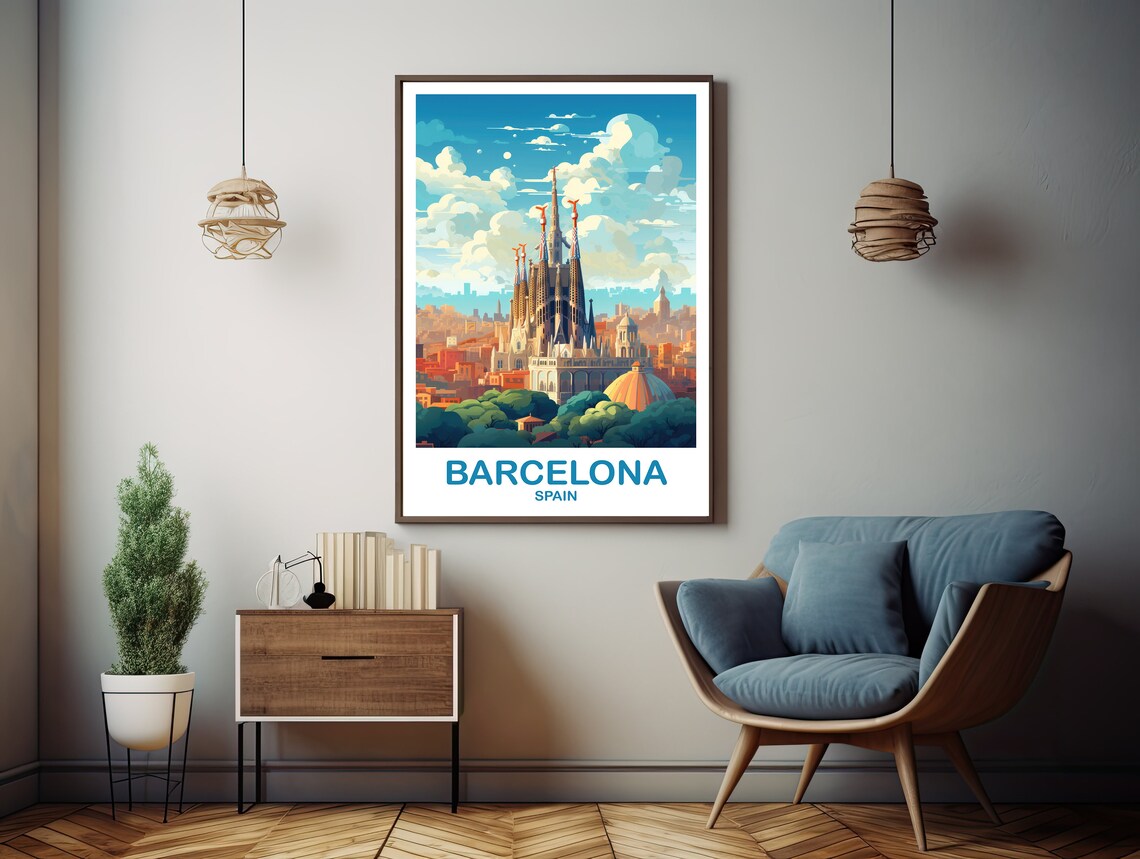 Barcelona Spain Sagrada Familia Vintage Style Travel Art Poster - Image 2
