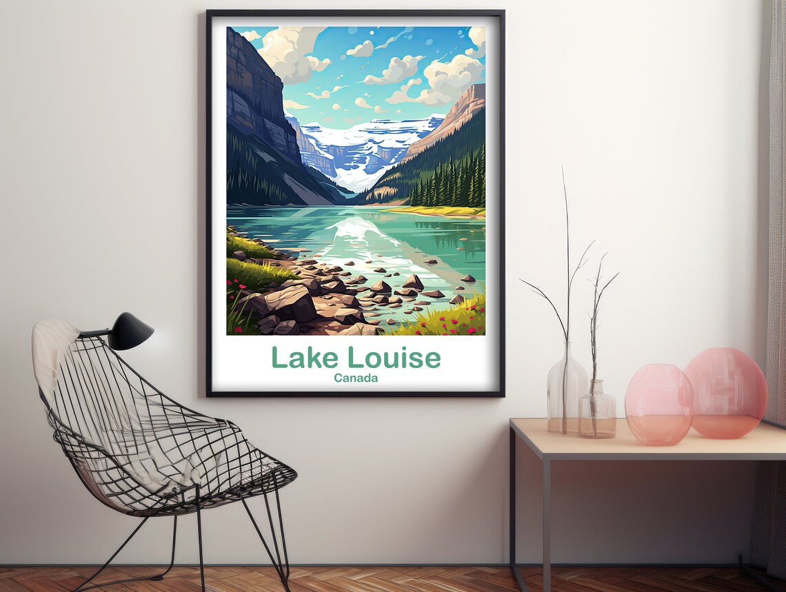 Lake Louise Travel Poster, Alberta Canada Landscape - Image 2