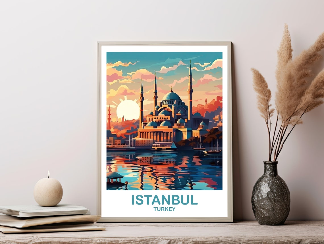Istanbul Turkey Sunset Mosque Skyline Waterfront Travel Art Poster - Image 3