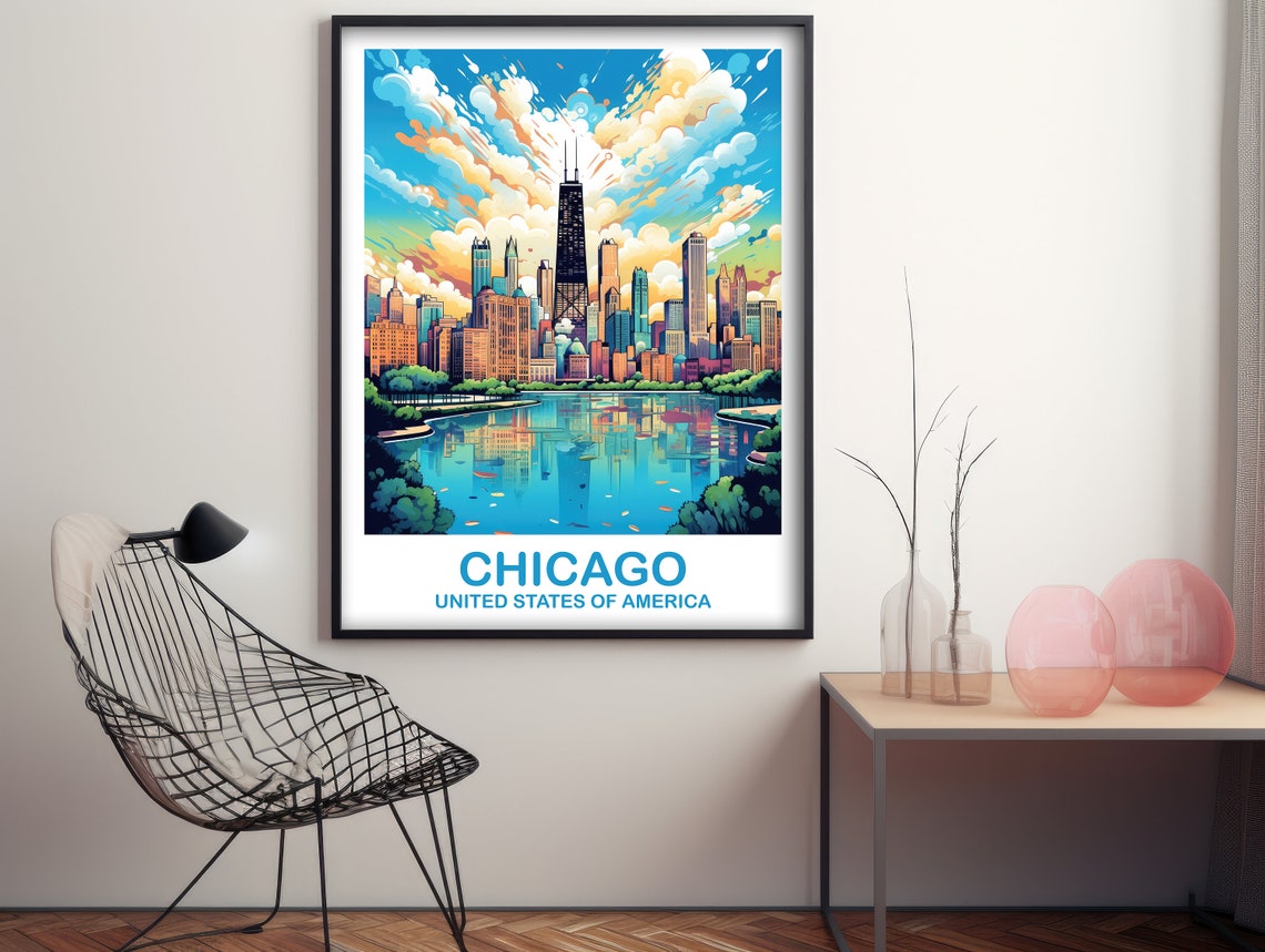 Chicago Travel Wall Art Illinois Travel Wall Art City Skyline Wall Art Usa Travel Art Chicago Travel Poster Travel Art T2nailch1 - Image 3