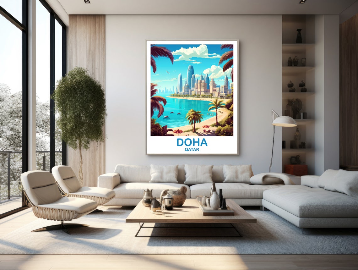 Doha Travel Wall Art Doha Skyline Doha Qatar Wall Art Poster City Skyline Wall Art Travel Wall Art Asia Travel Art T2asqado1 - Image 2