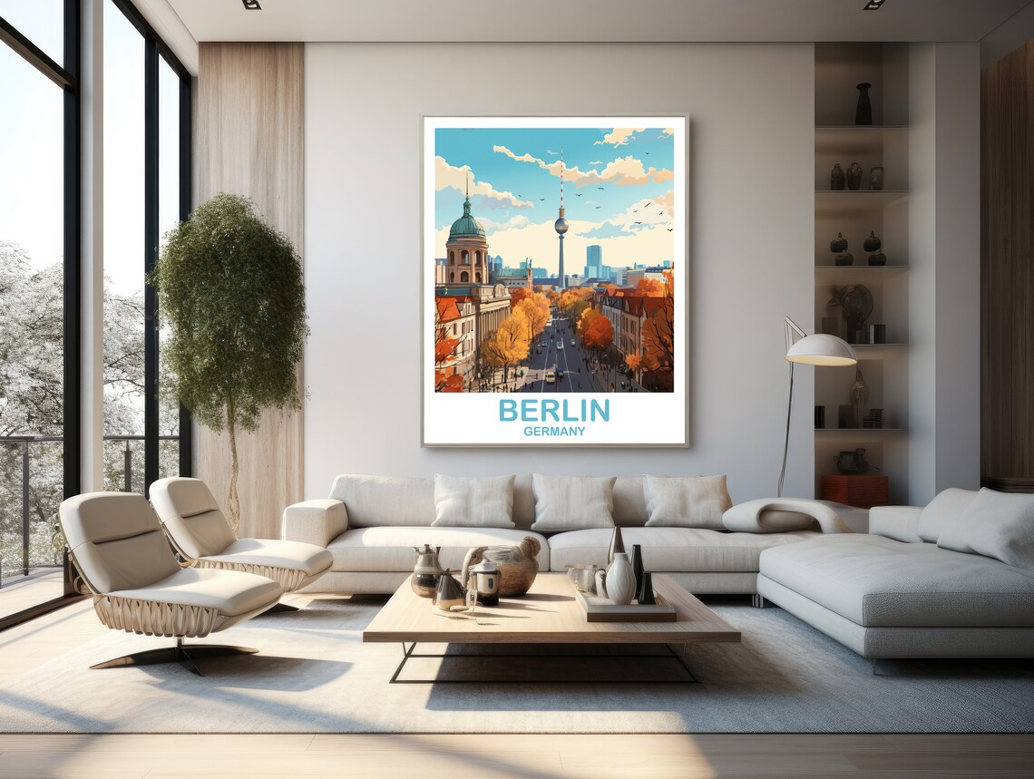 Berlin Germany TV Tower Cathedral Autumn Street Travel Art Poster - Image 2