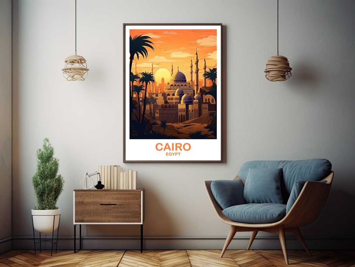 Cairo Egypt Sunset Dome Silhouette Minaret City Travel Art Poster - Image 2