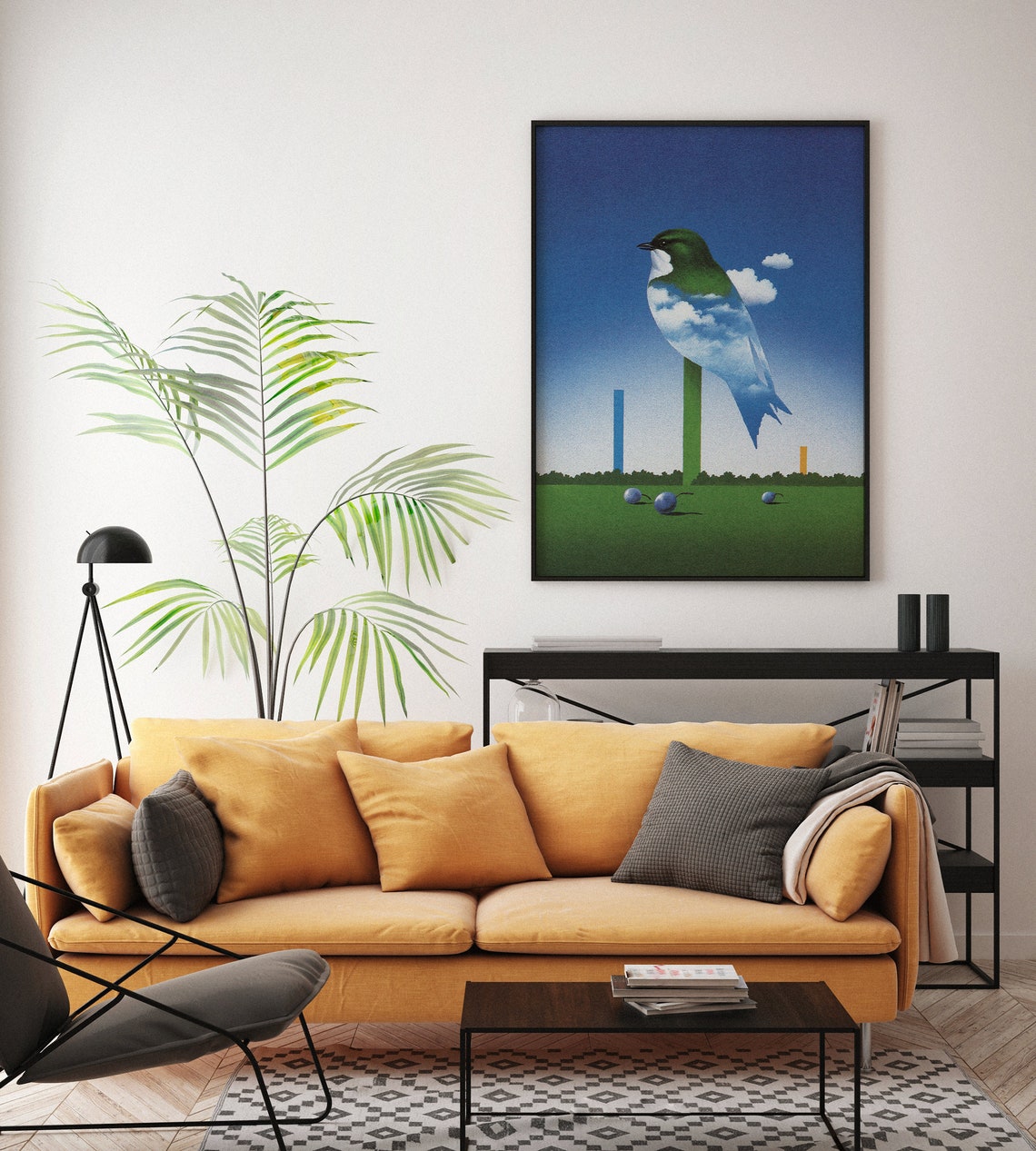Surreal Cloud Bird Perched Green Field Minimal Dreamscape Poster - Image 7
