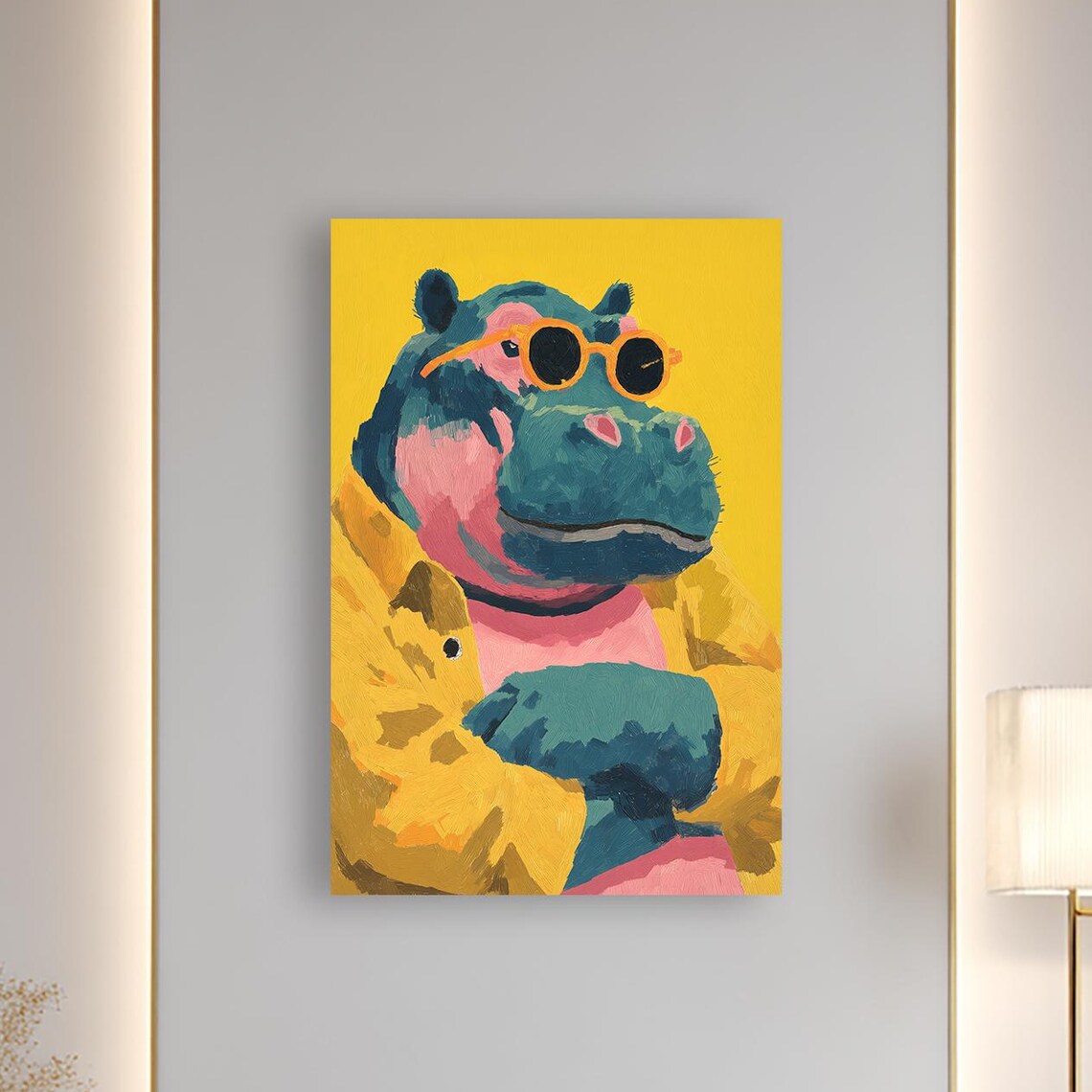 Funky Hippo Art Print, Pop Safari Animal Portrait