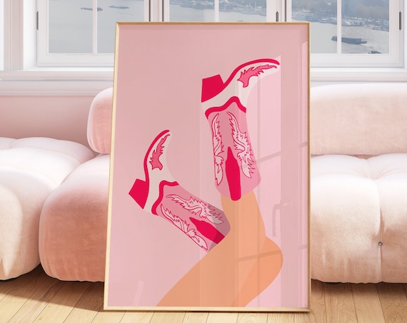 Pink Cowgirl Boots Crossed Legs Western Girly Pop Art Style Poster