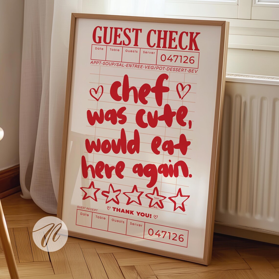 Cute Cooking Guest Check Kitchen Wall Art Print