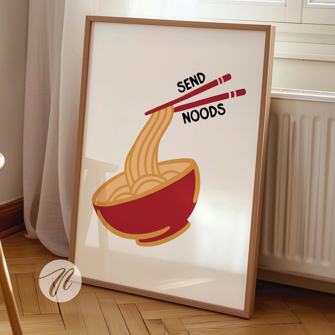 Send Noods Ramen Bowl Chopsticks Funny Kitchen Food Decor Wall Art