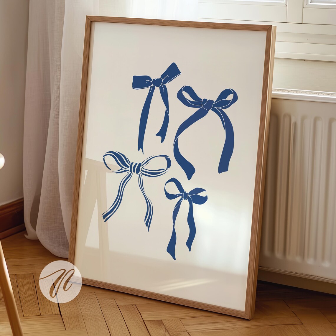 Navy Blue Bows Preppy Wall Art, Coquette Decor