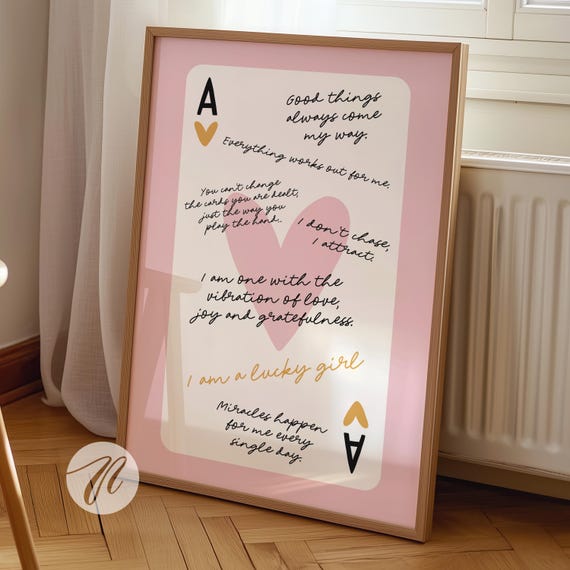 Lucky Girl Syndrome Ace Of Hearts Card Poster Trendy Wall Art Pink Black Prints Retro Bar Cart Preppy Funky Apartment Decor