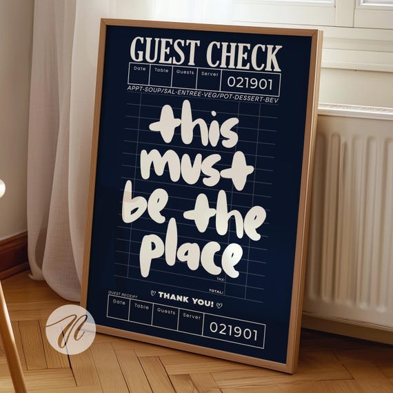Guest Check Prints Trendy Wall Art Navy Blue And White Poster Preppy Decor Retro Bar Cart