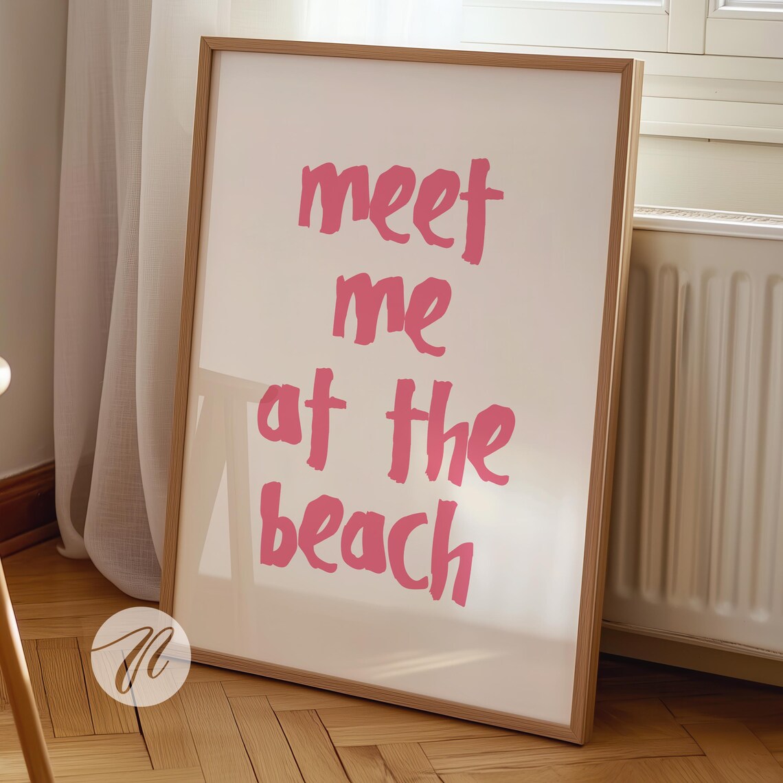 Meet Me At The Beach Pink Tan Poster Print