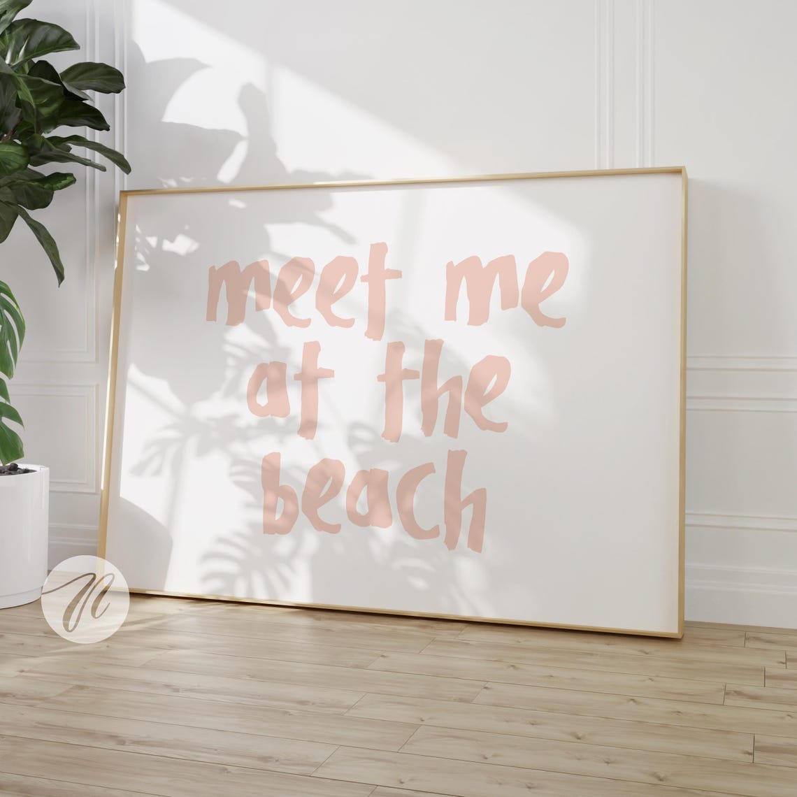 Meet Me at the Beach Light Pink Brush Script Coastal Quote Poster