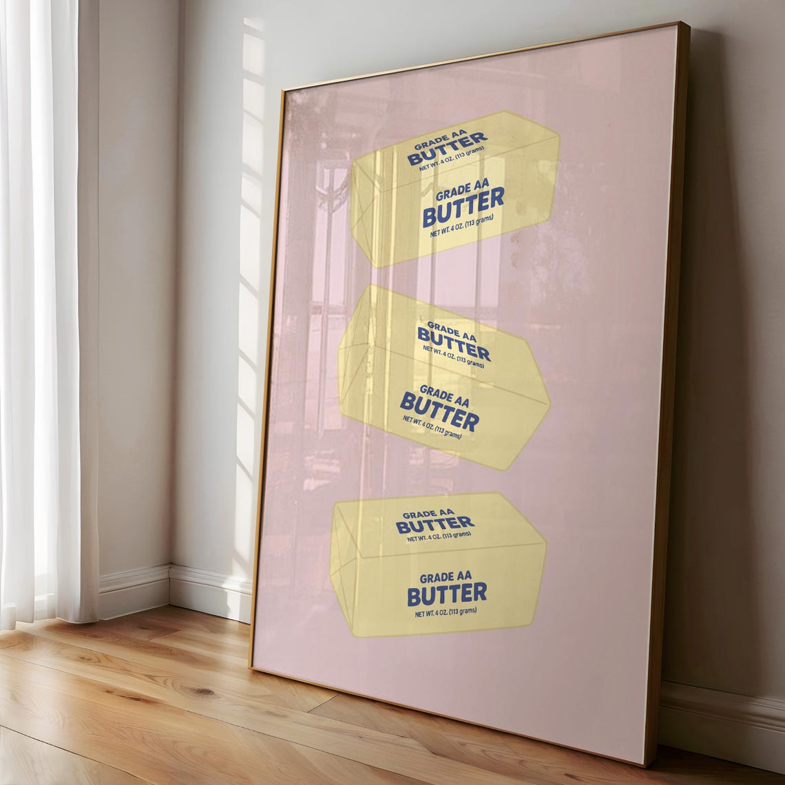 Retro Grade AA Butter Sticks Pop Art Poster on Pink Kitchen Wall Decor