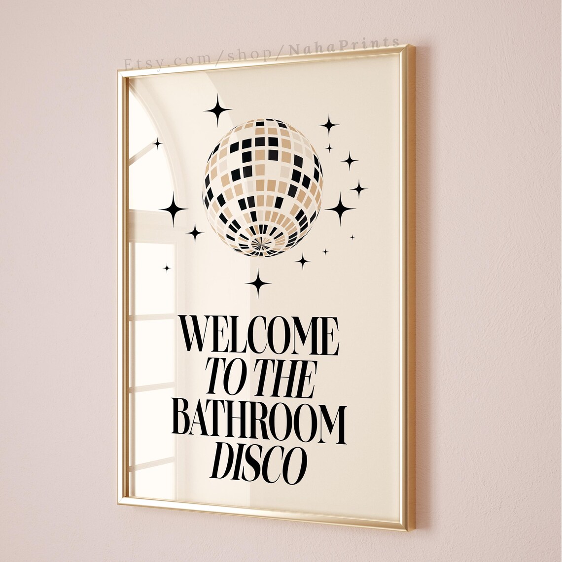 Welcome To The Bathroom Disco Poster Disco Ball Retro Funny Toilet Decor