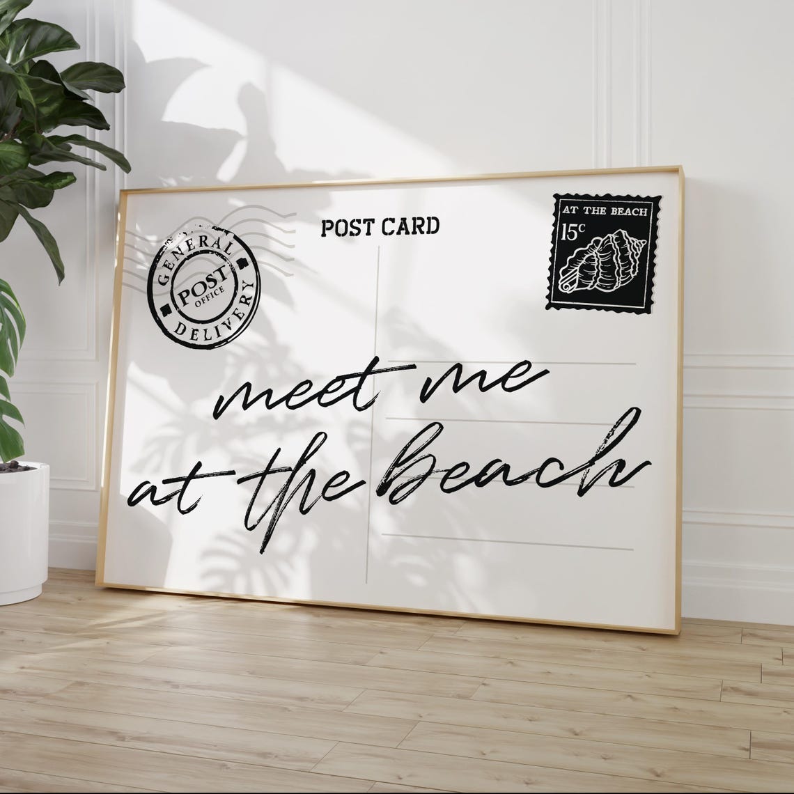 Meet Me At The Beach Postcard Stamp Coastal Script Wall Poster