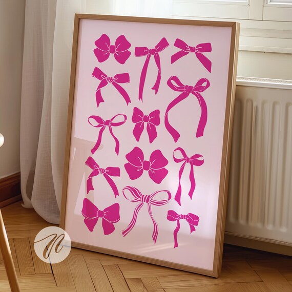Hot Pink Bow Collection Coquette Balletcore Preppy Wall Poster