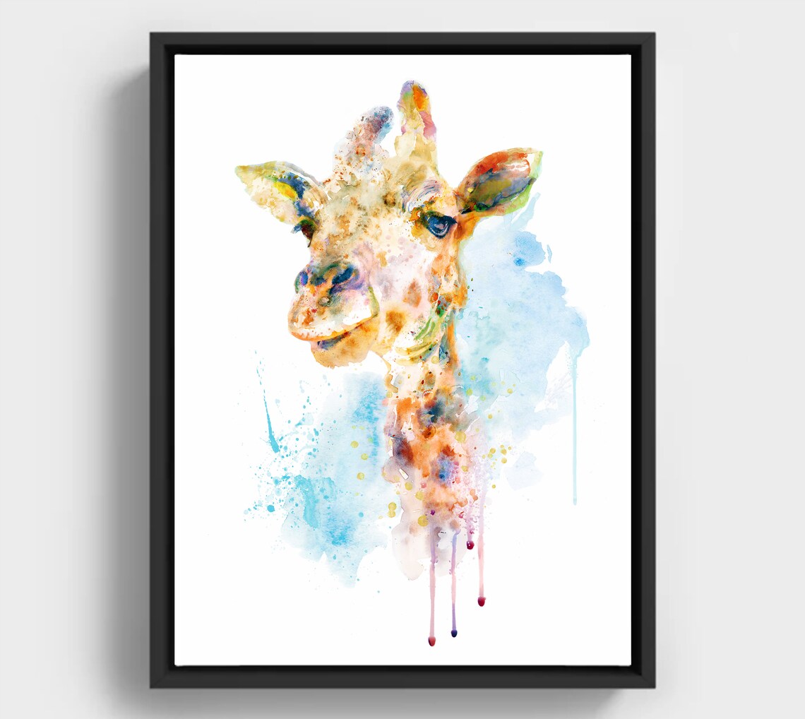 Colorful Watercolor Giraffe Head Nursery Animal Wall Poster for Cozy Wall Decor