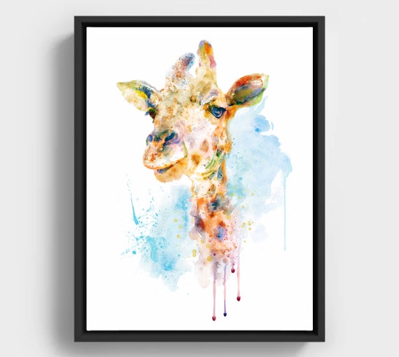 Giraffe Watercolor Blue And Orange Safari Nursery Wall Art Instant