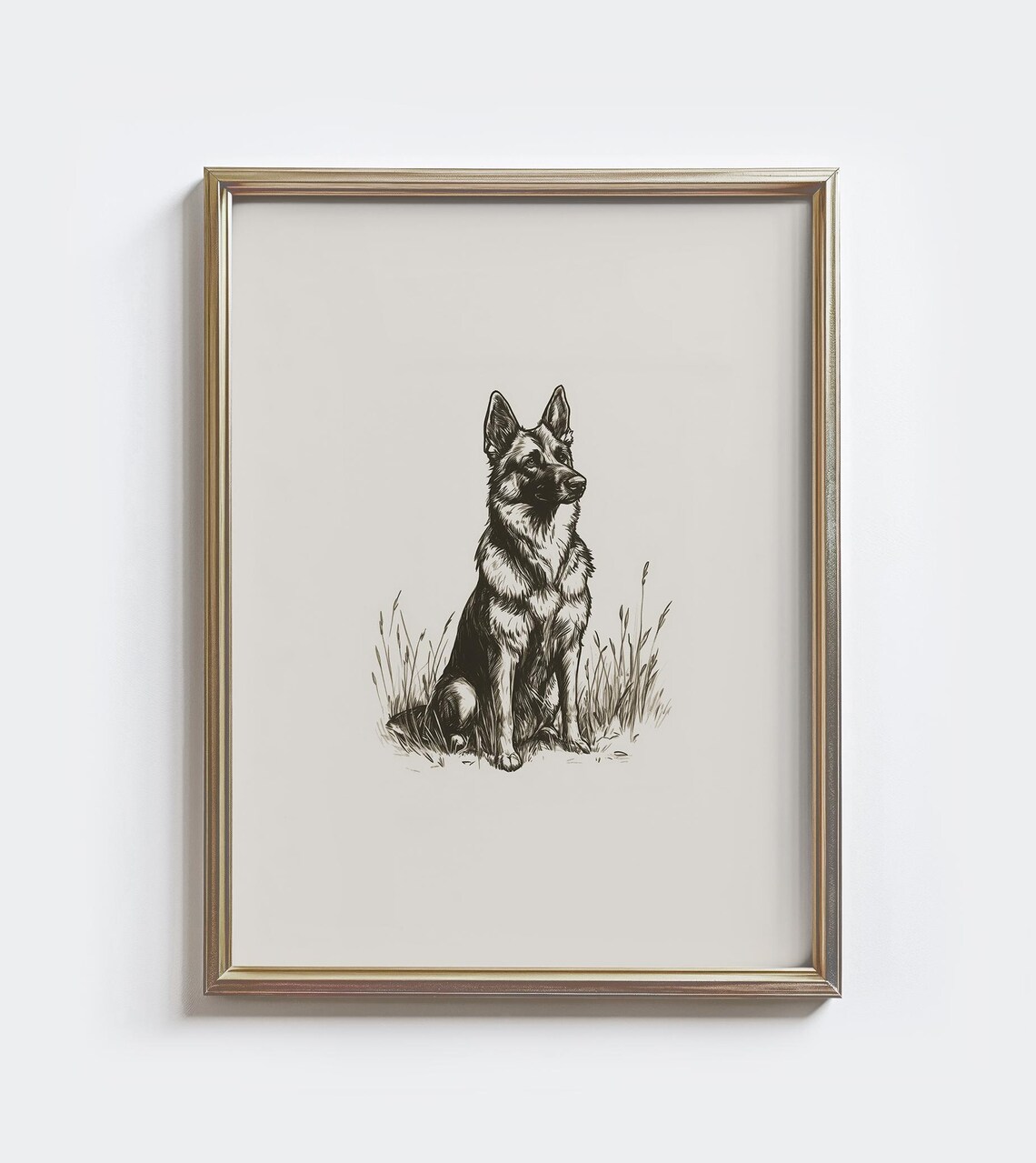 German Shepherd Sketch Print, Vintage Farmhouse Decor