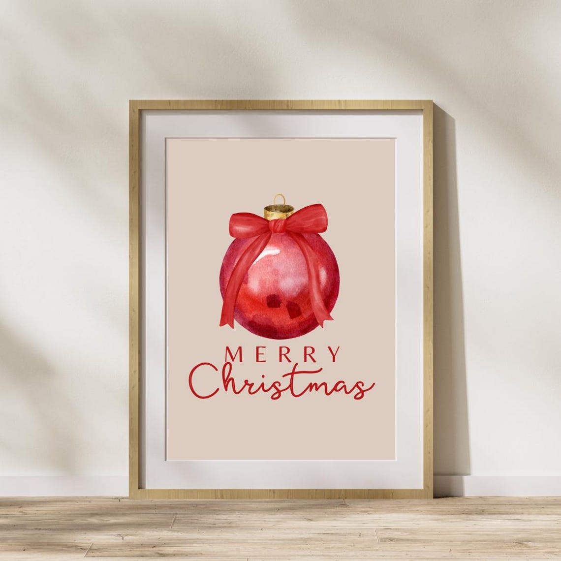 Merry Christmas Red Watercolor Ornament Bauble Festive Poster - Image 3