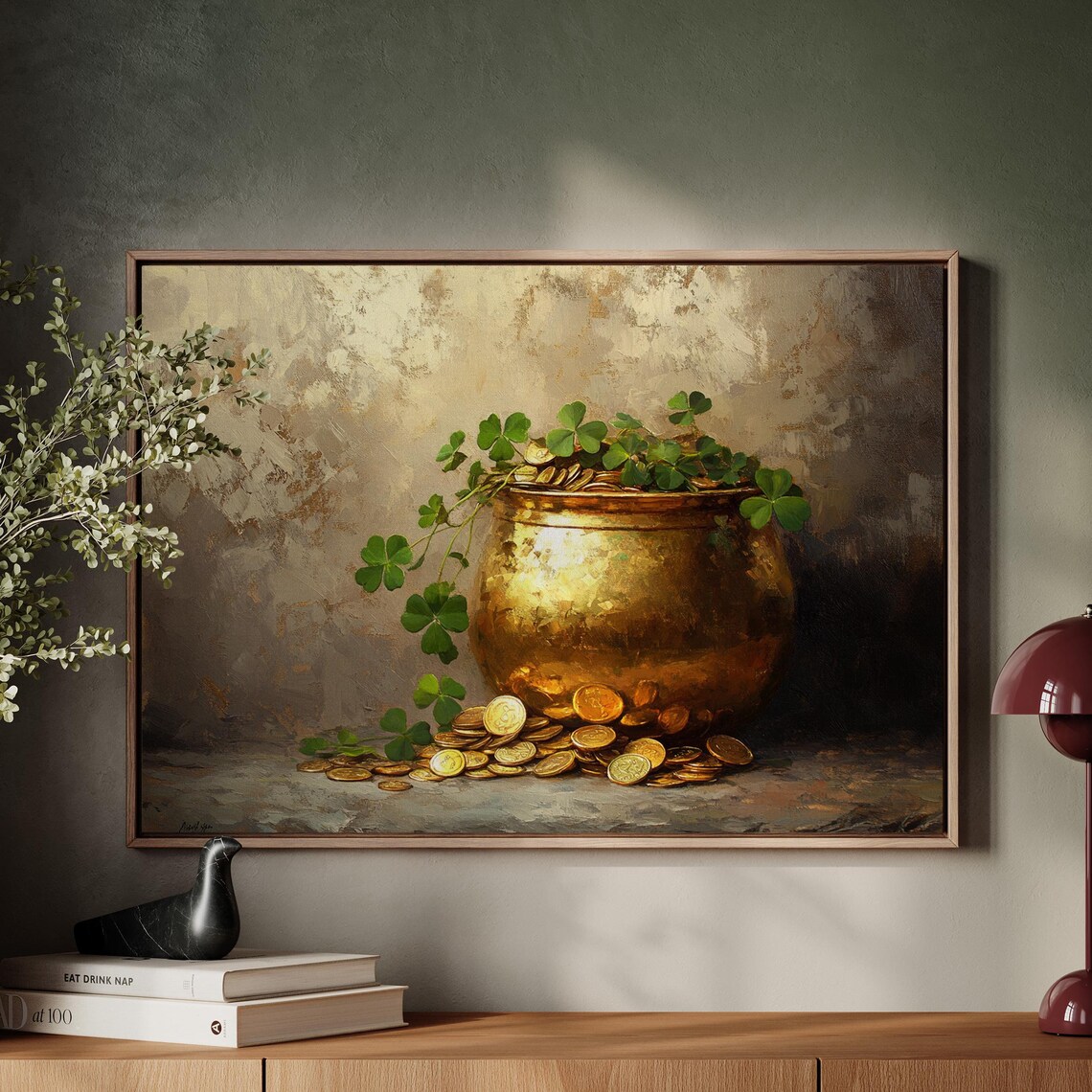 Golden Pot Of Gold And Shamrocks Art Print