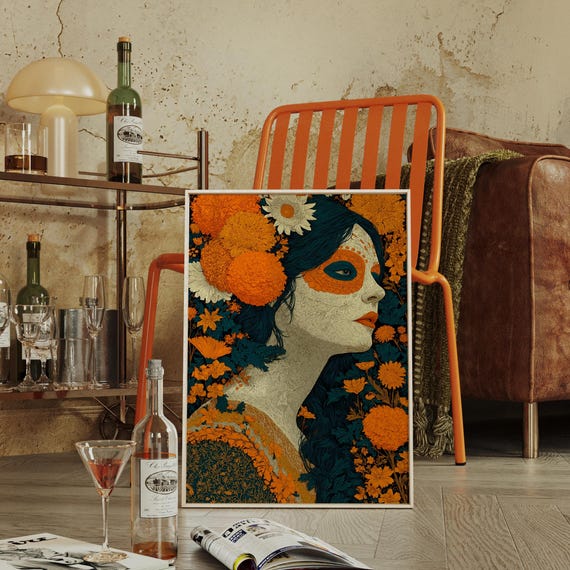 Day Of The Dead Woman Colorful Dia De Los Muertos Wall Art With Marigolds