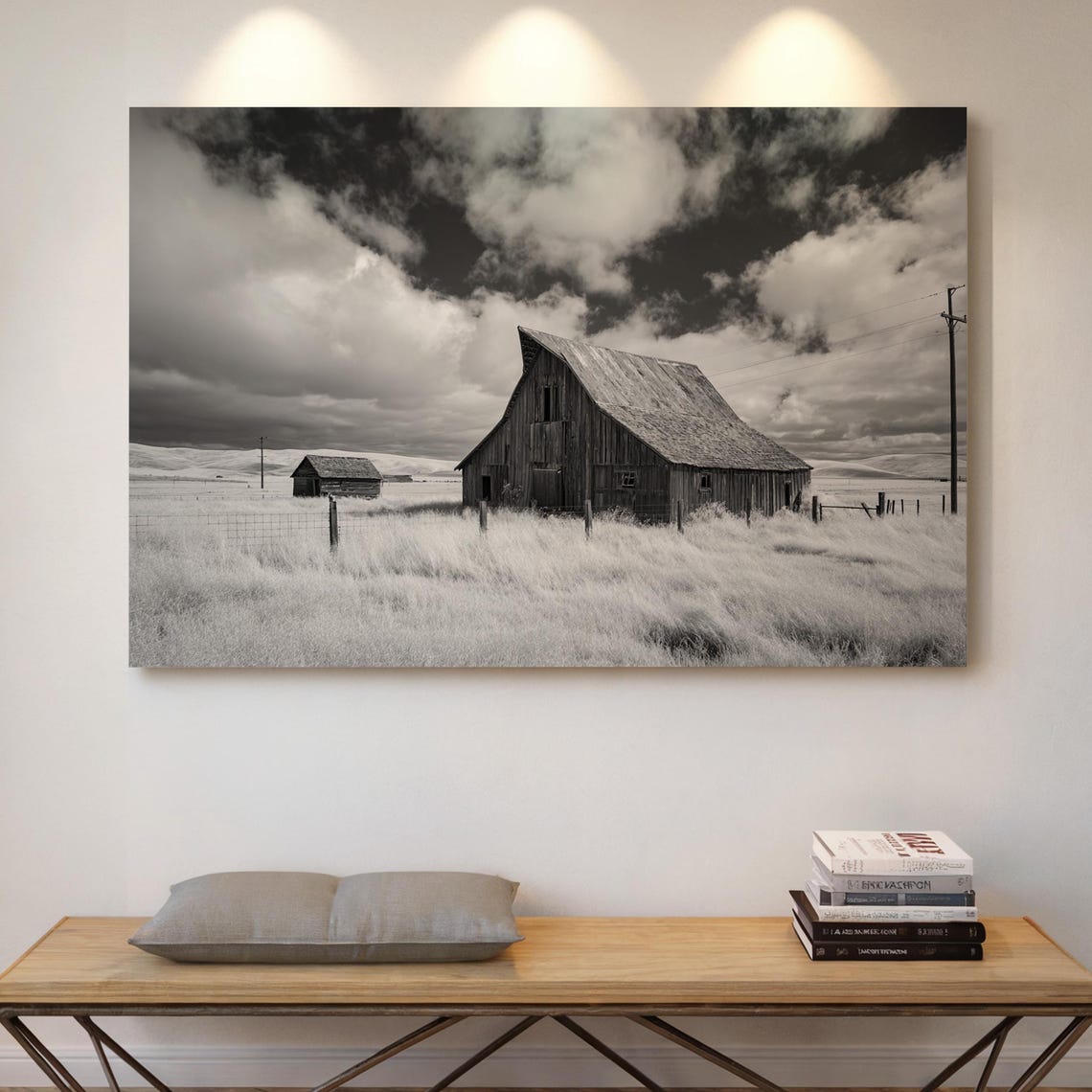 Rustic Barn Black And White Farm Photo Moody Country Landscape Print