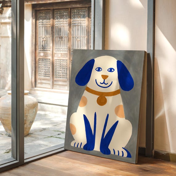 Playful Dog Illustration Minimal Modern Pet Wall Art