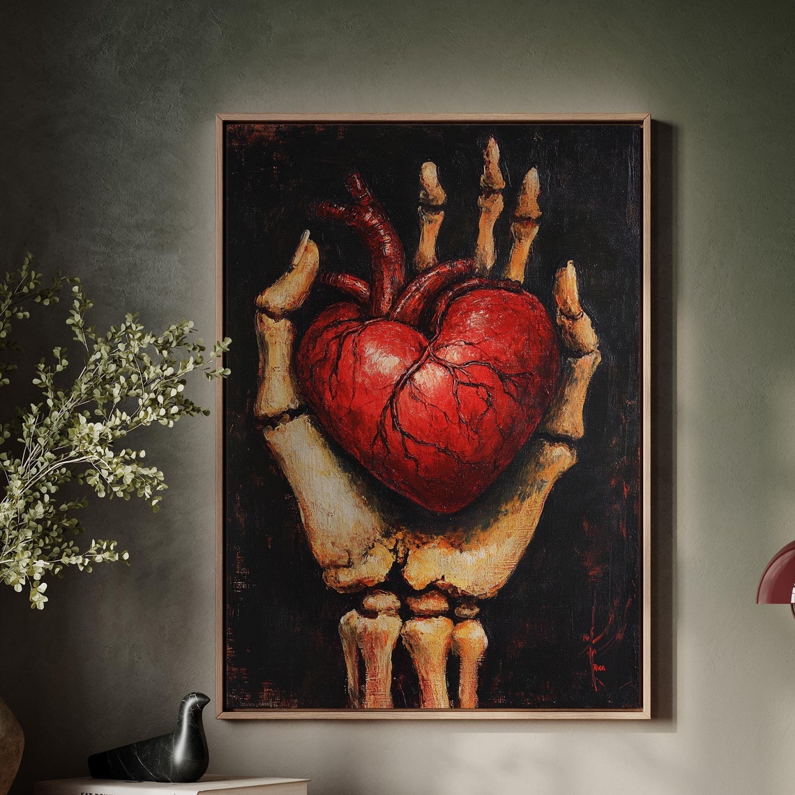 Skeleton Hand Red Anatomical Heart Dark Gothic Oil Painting Art Poster