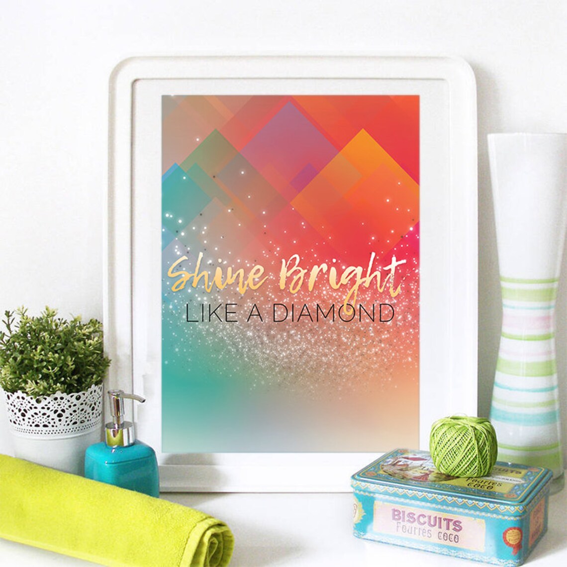 Shine Bright Like a Diamond Rainbow Geometric Glitter Poster - Image 2