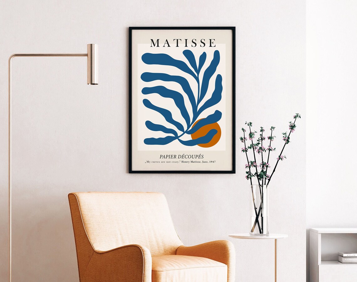 Matisse Jazz Exhibition Poster, Blue Cut-Out Leaf Orange - Image 3