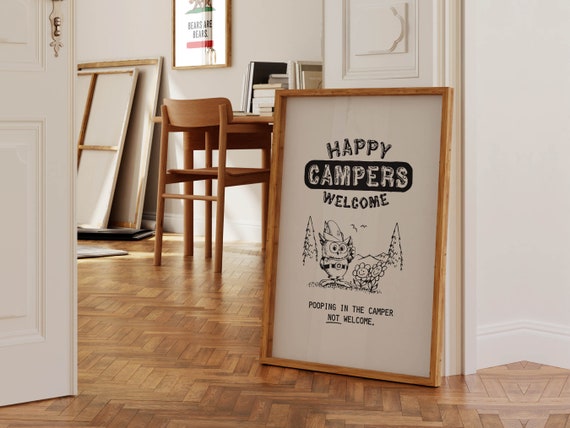 Camping Bathroom Print Funny Camper Art Retro Camping Wall Art Travel Gift For Camper Outdoorsy Wall Decor For Rv No Pooping Sign