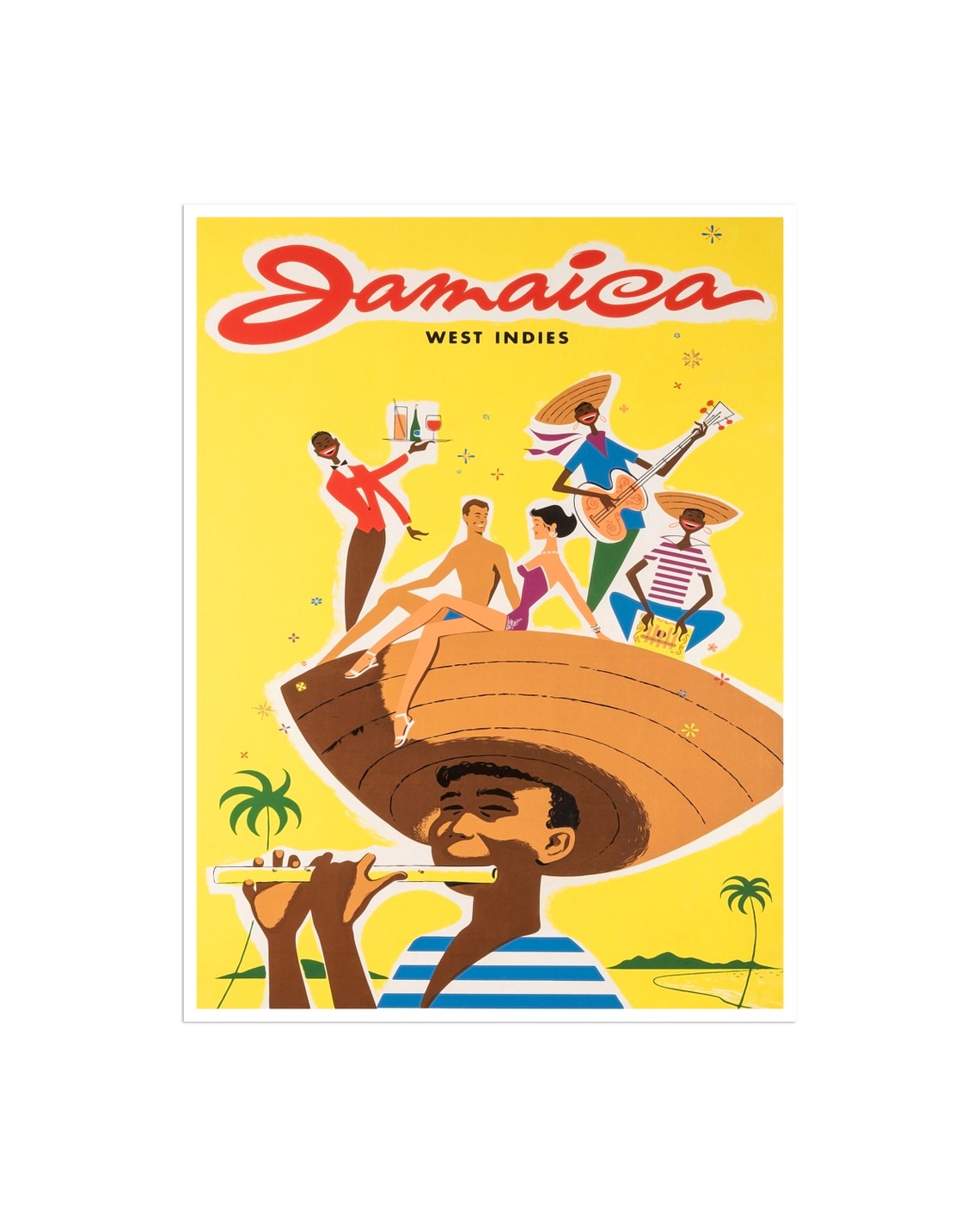 Jamaica West Indies Calypso Party Vintage Caribbean Travel Poster